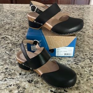 Dansko black sandals with covered toe